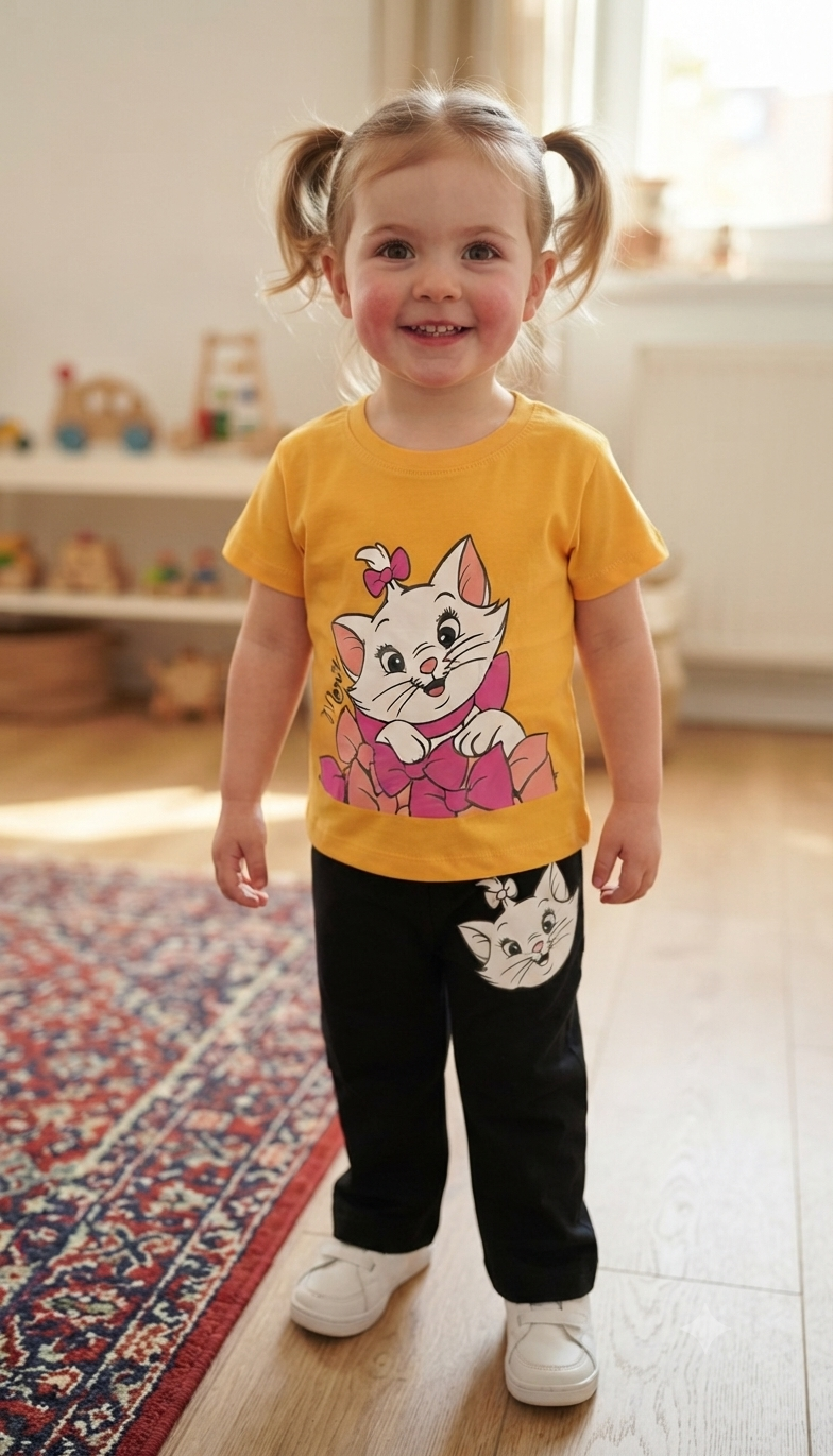 2 PC set for Kids Yellow Black Cat