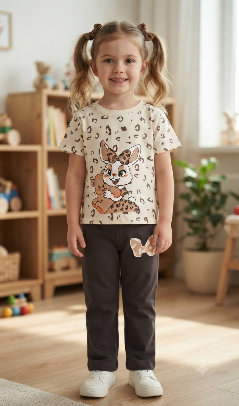 2 PC set for Girls Brown Cat